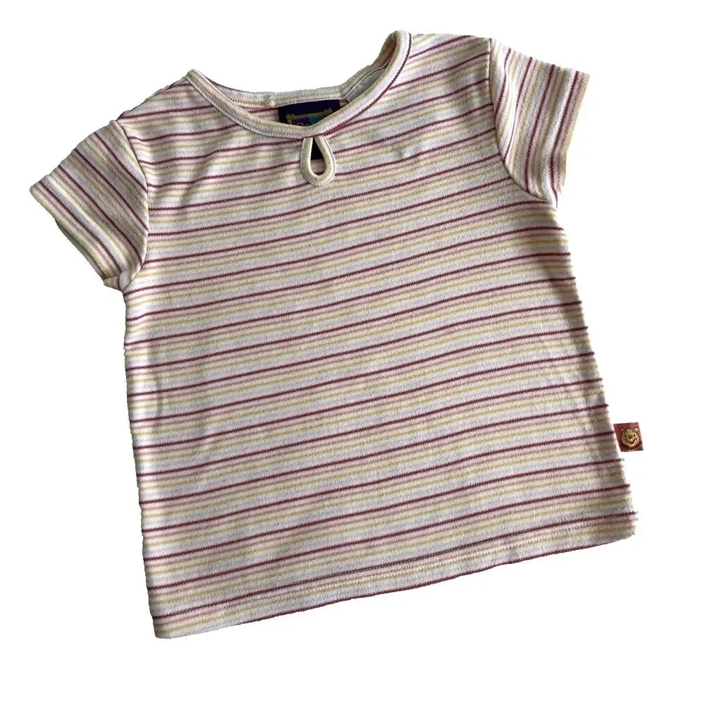 Vintage Disney Winnie the Pooh 2T TShirt Toddler Striped Pink Yellow Side Tag